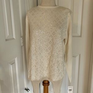 Alfred Dunner Elegant Cream Sweater with Sequin Details